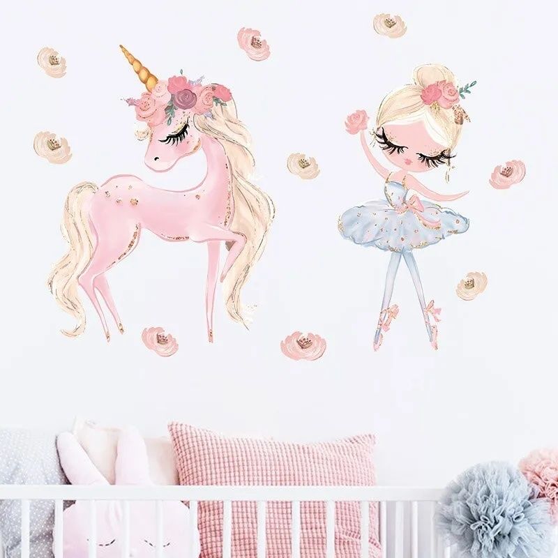 Sticker de perete balerina/unicorn, repoziționabil, waterproof