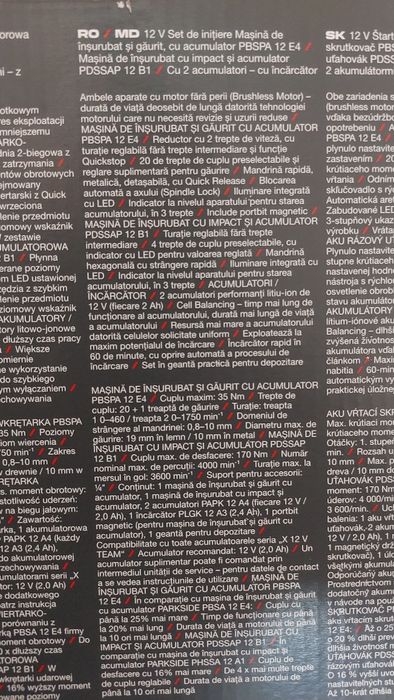 Set mașină de gaurit/insurubat și mașină cu impact Parkside 12 v