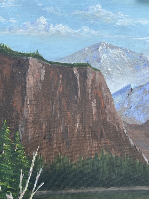 Pictura peisaj montan acrilic pe pânza 100x70 cm