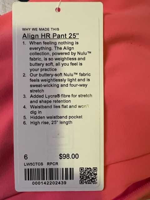 Lululemon colanti Align High Rise Pant 25" marime 6