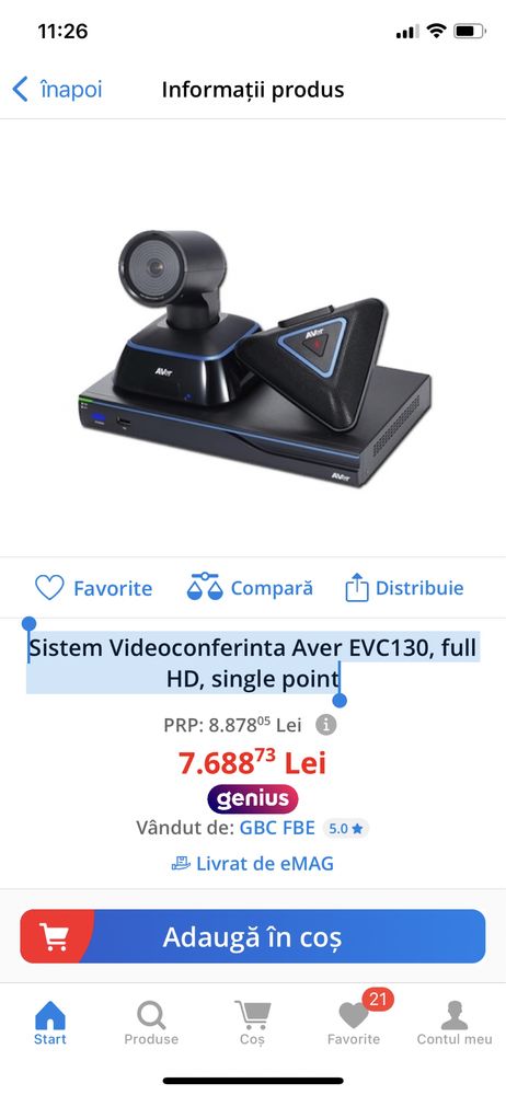 Sistem Videoconferinta Aver EVC130 NOU! , full HD, single point