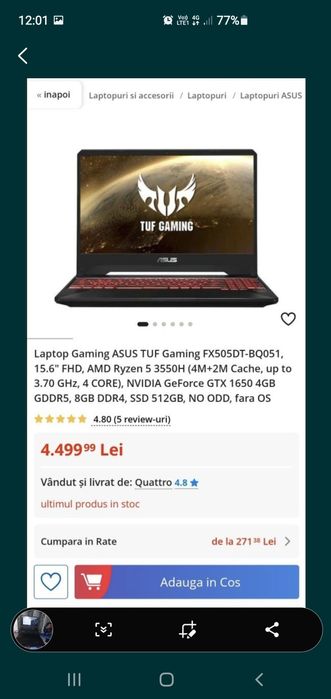De vânzare laptop asus tuf gaming 505dt
