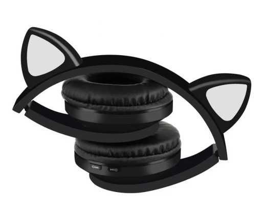 Безжични блутут светещи слушалки котешки уши