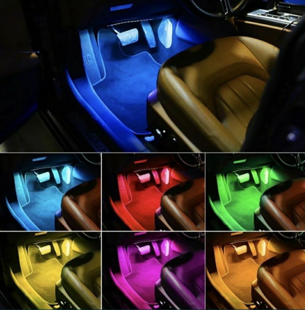 Set 4 benzi LED cu lumina ambientala auto RGB cu telecomanda