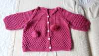 Детска - бебешка розово - лилава жилетка ръчно плетена