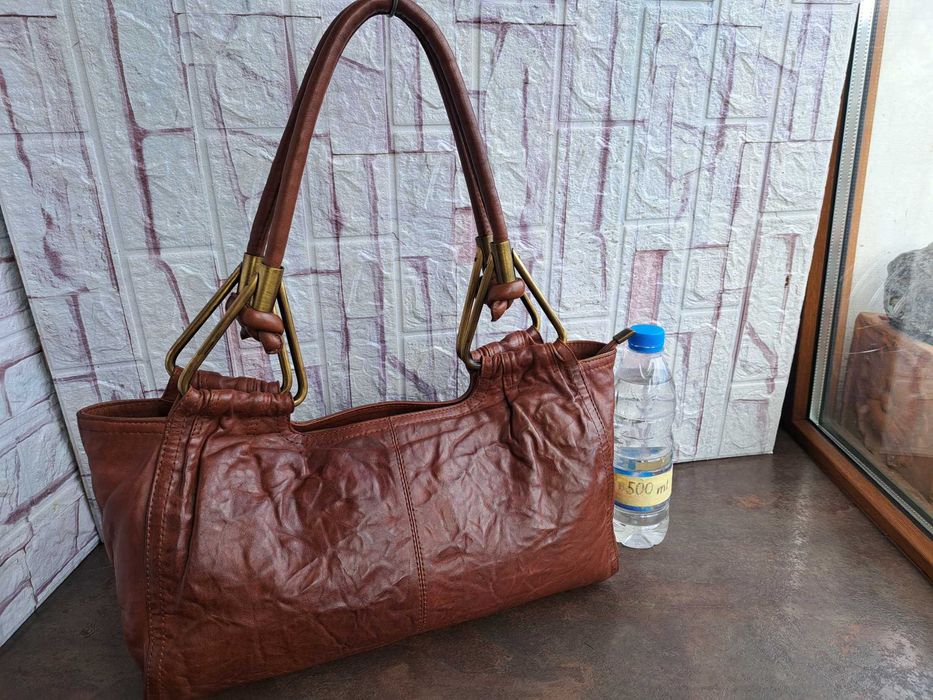 дамска чанта,кафява мека чанта-естествена кожа