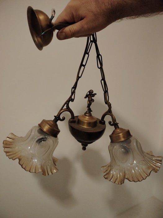 Superb lampadar antic cu 2 brațe din bronz in stilul Baroc, piesa deos