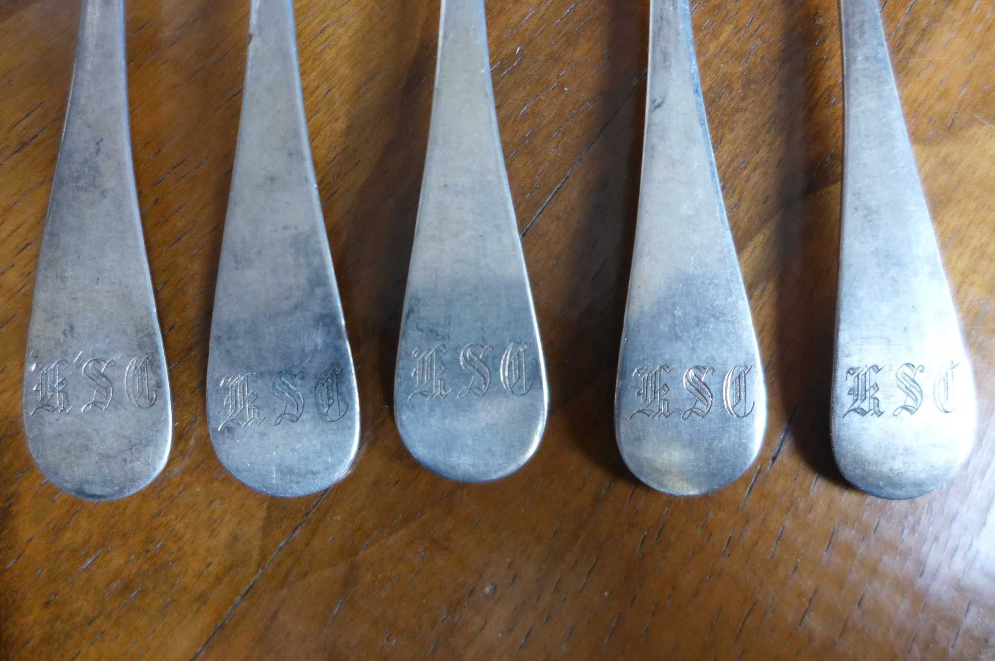 Set 5 Furculite Argintate cu Monograma Vintage 15cm Marcaje Poanson