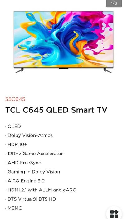 Телевизор TCL C 645 QLED Смарт тв