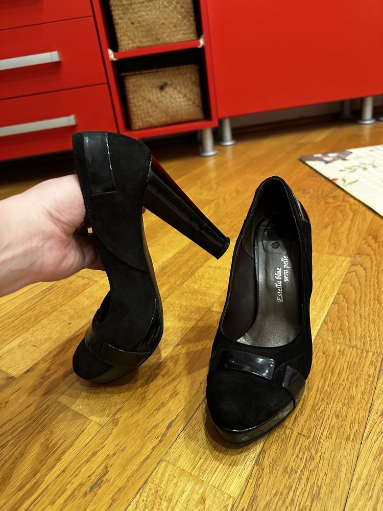 Pantofi din piele cu toc gros si platforma Boston Shoes