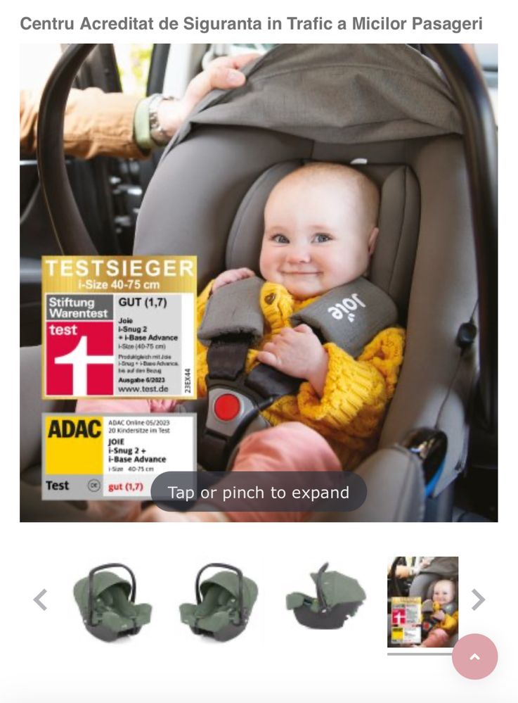 Scoica auto pentru copii Joie I-SNUG 2, nastere - 75 cm