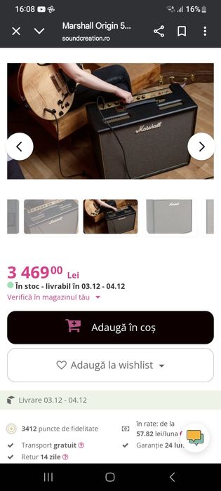 Marshall  Origin 50C + case Amp. chitară IMPECABIL