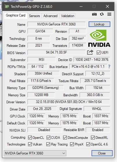 Placa Video nVidia MSI RTX 3060 Gaming X, 12GB GDDR6, 192-bit