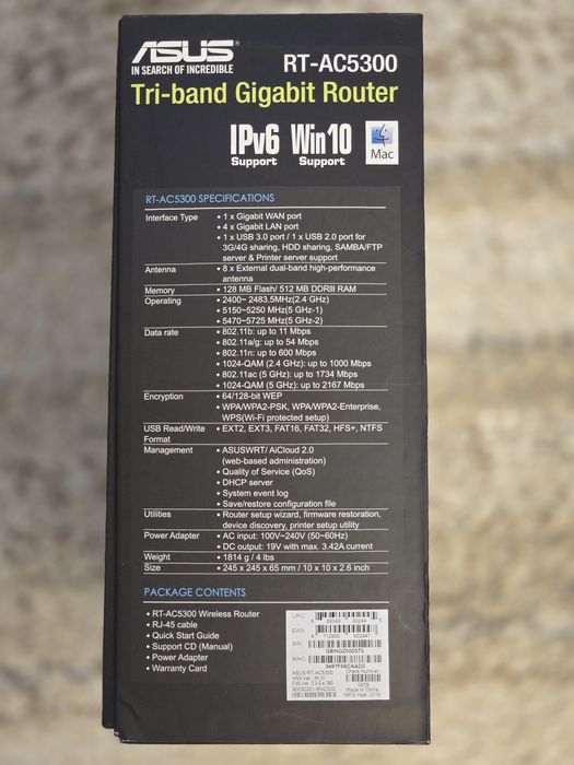 Router Asus Gigabit Tri-Band RT-AC5300
 
- Router Wi-Fi 802.11ac