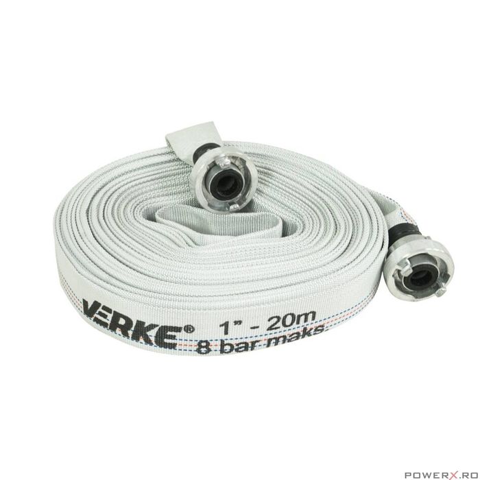 Furtun apa irigatii 1"20 metri, tip pompier 8 bari, cu cuple, Verke