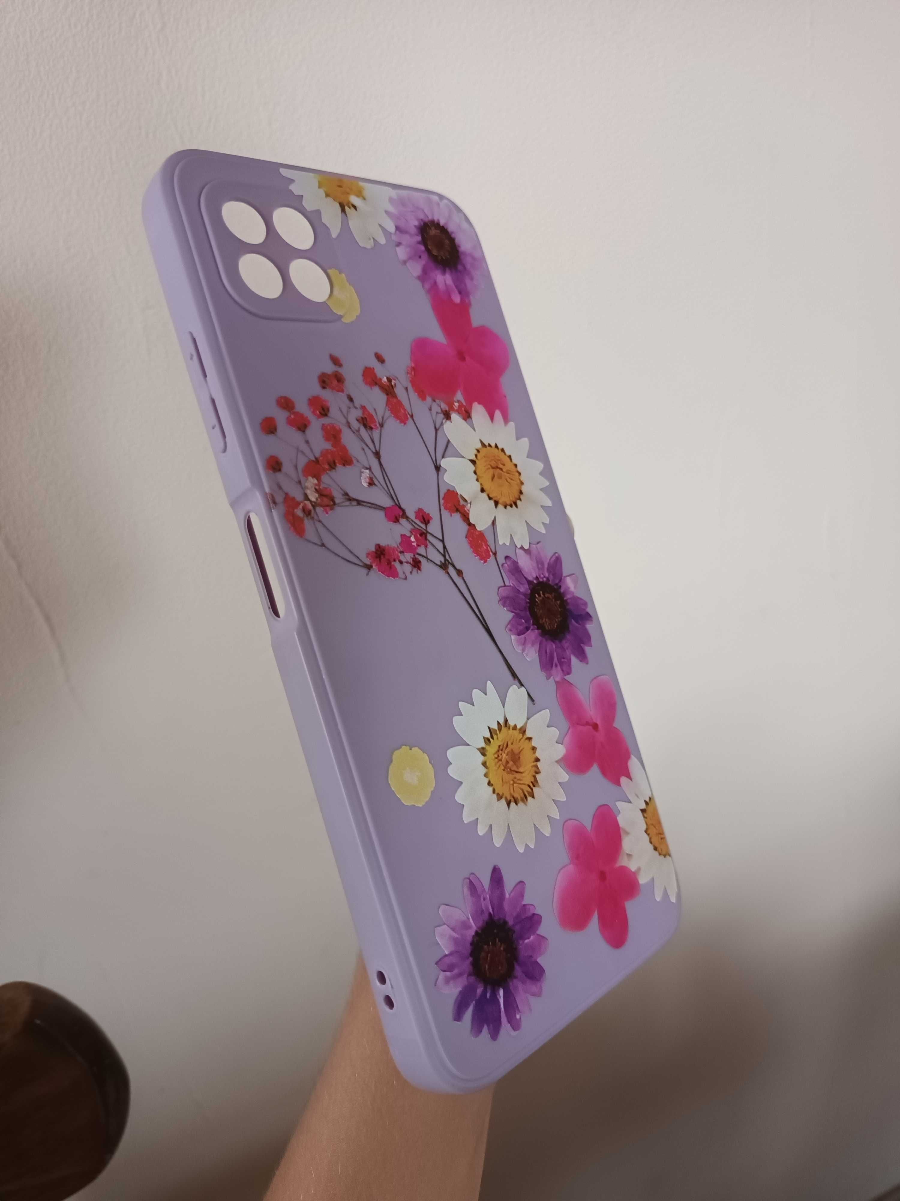 Калъф за телефон Flower лилав с пискюл, за Samsung Galaxy A22
