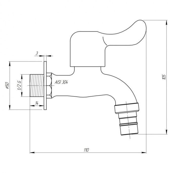 Robinet Baterie de baie Mixxus BIB-02,doar pt apa rece Otel inoxidabil