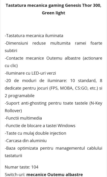 Tastatura mecanica gaming Genesis Thor 300