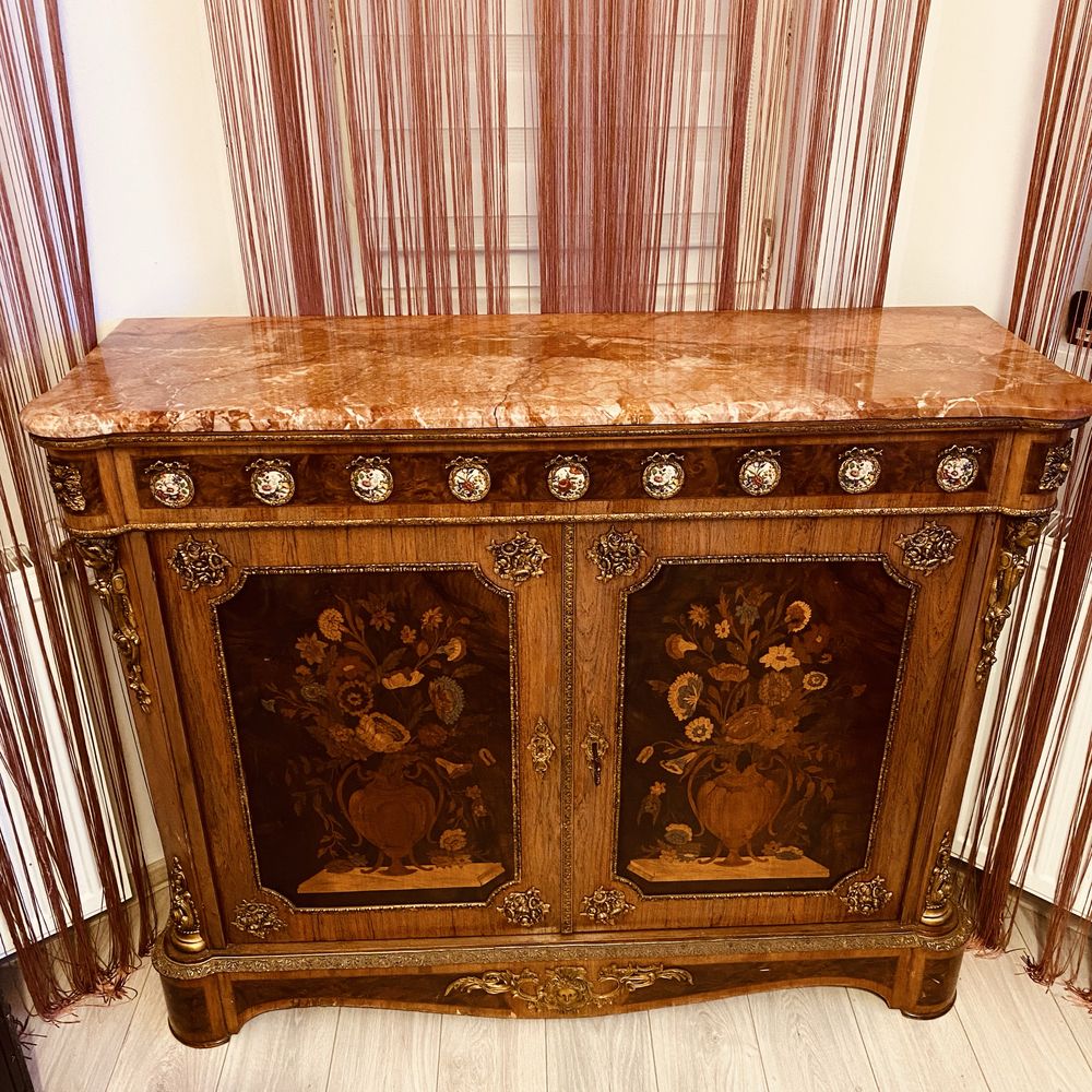 Comoda Napoleon al III-lea Blat Marmura Bronz Portelan Lemn Intarsii
