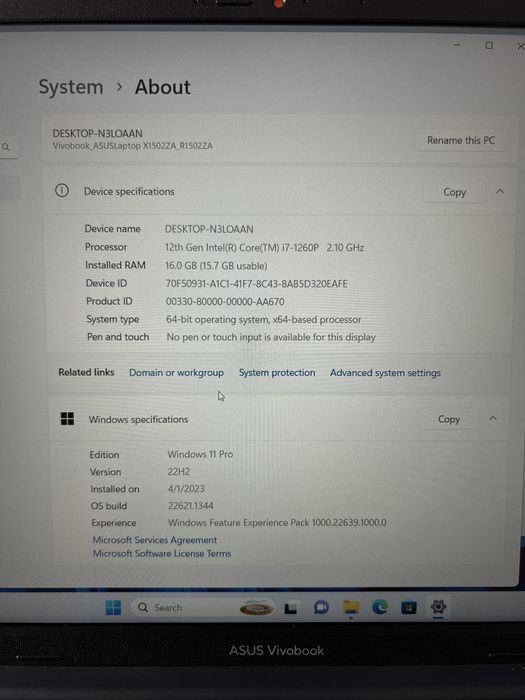 CA NOU : Asus VivoBook i7-1260P 16Gb Ram / R1502ZA-BQ1007