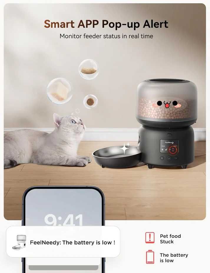 FEELNEEDY 3L Автоматична хранилка за котки с WiFi връзка