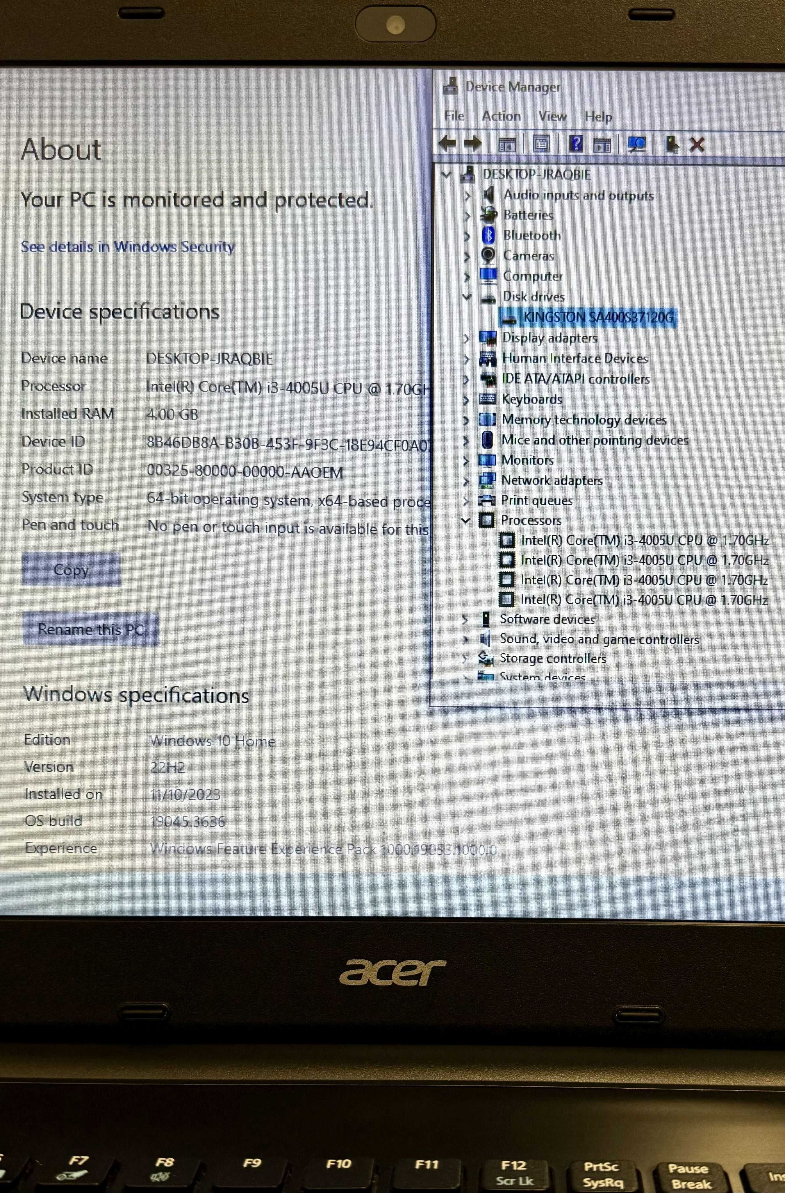 Laptop Acer Aspire E5-571-35WW i3-4005U 1.70GHz 15.6" 4GB 120GB SSD