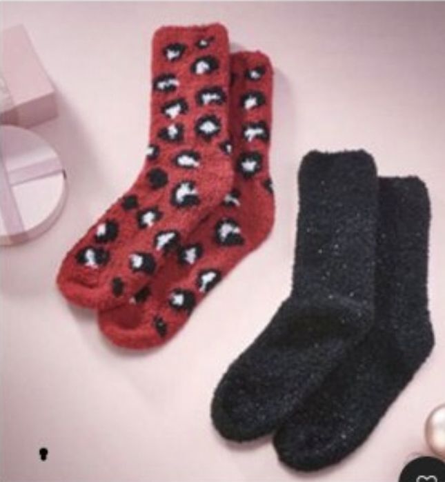 Set 2 perechi sosete groase Avon imprimeu leopard si negru cu sclipici