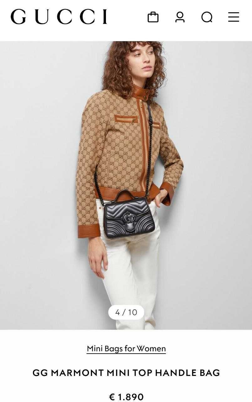Дамска Чанта Gucci MARMONT Mini TOP HANDLE BAG 100% Leather