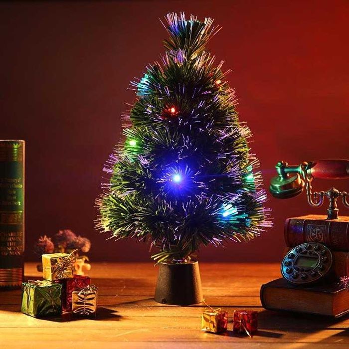 Bradut artificial de birou cu fibra optica si efect de ninsoare