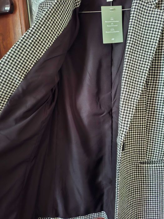 Sacou damă imprimeu pepit alb-negru nou cu etichetă H&M mărimea XS-S