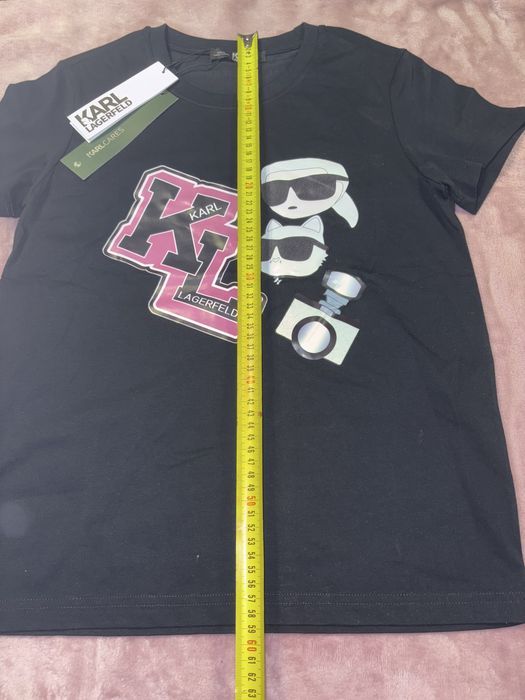 Tricou Karl LagerFeld S eticheta negru roz alb Noi nepurtati  New
