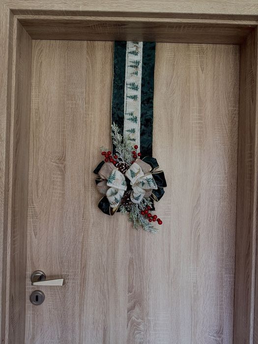 Коледна украса за врата,двойна,от двете страни, коледа,панделка