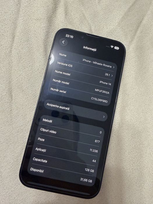 Iphone 14 128 GB - starea bateriei 85%