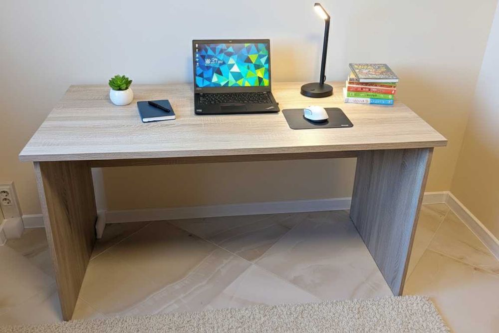 Стабилно Бюро с Масивен Плот 2,5см Цвят Дъб Сонома Размери 138x76x68см