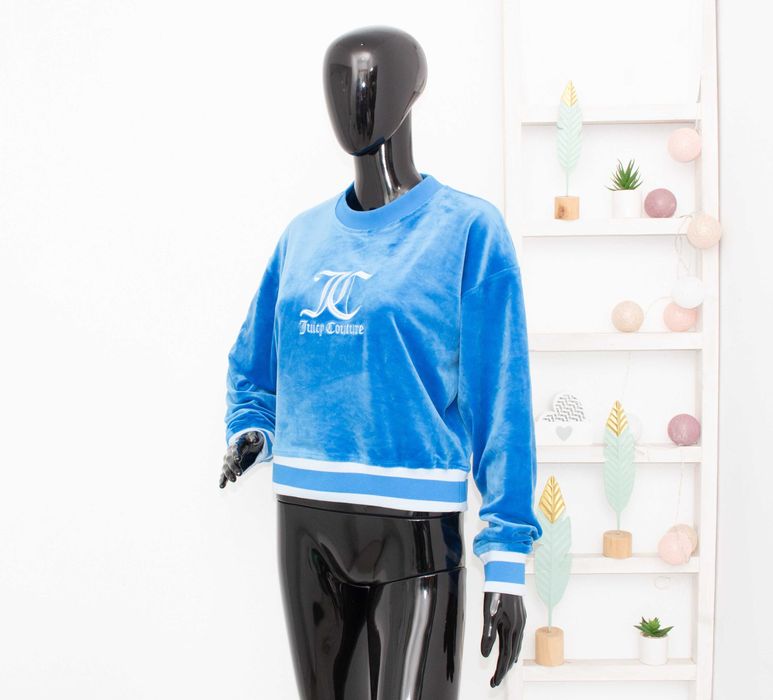 Juicy Couture Sport оригинален дамски суичър син плюшен пуловер лого S
