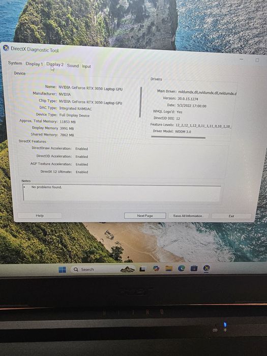 Laptop Acer nitro 5 rtx 3050