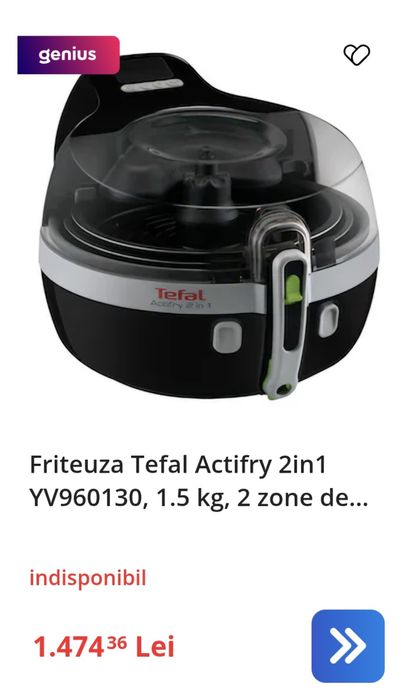 Friteuza Tefal Actifry 2in1 YV960130, 1.5 kg, 2 zone de gatit, displa
