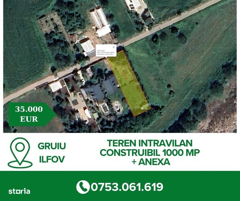 Teren intravilan construibil 1000 mp + Anexa ~ Gruiu ~ Ilfov