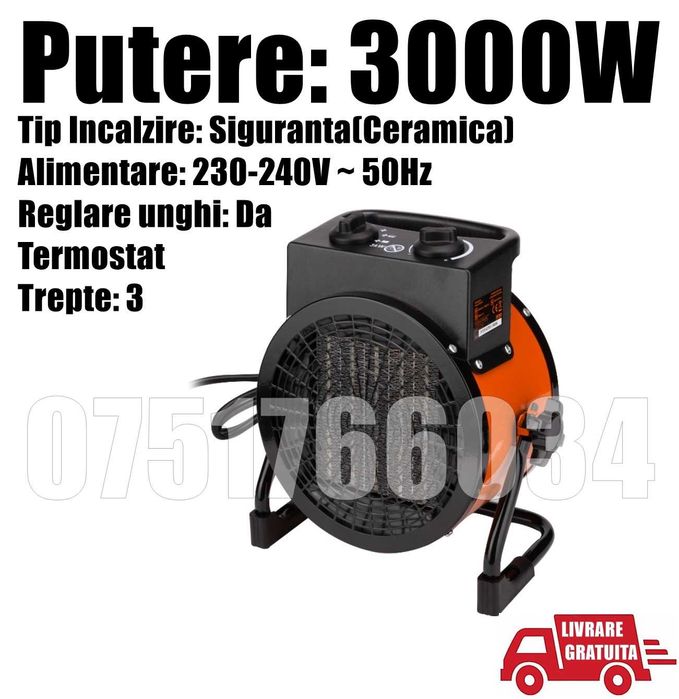 Aeroterma Suflanta Caldura Incalzire Aer Cald 3 kw Ceramica 2 in 1