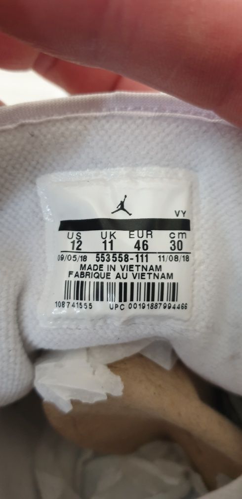 Nike Air Jordan 1 Retro Tripple White Mens 46/30см UK 11 US12 ОРИГИНАЛ