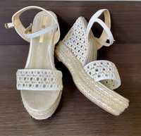 Sandale de vara albe dantelate, cu platforma, piele, 40, Mariamare