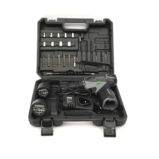 Акумулаторен винтоверт с вложки и удължение HAWEK 2 батерии в куфар