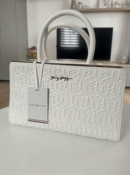 Geanta Tommy Hilfiger, Noua, Superba, alba cu auriu