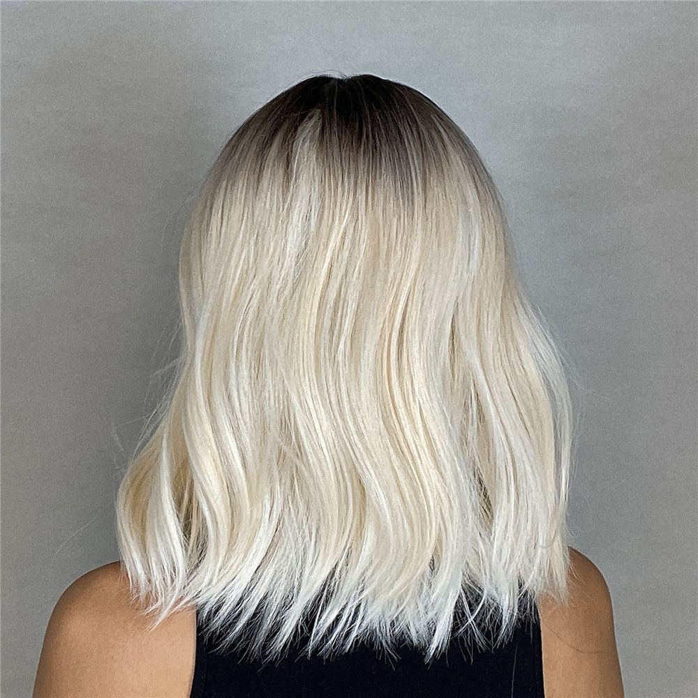 Peruca T17 Blonda Scurta Ombre Gri Bob cu Suvite Blonde Blond Platinat