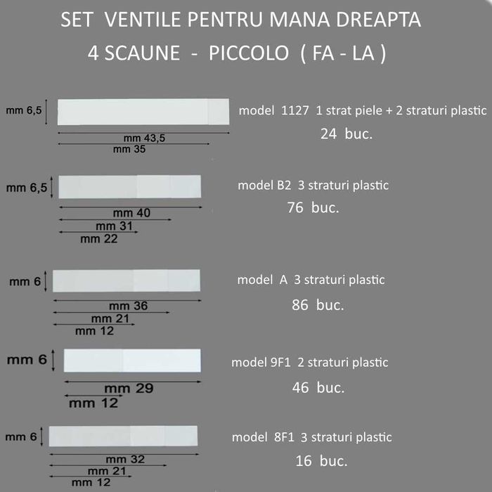 Vand set ventile 41/4 acordeon ( Supita, Cantora etc.)  - Italia