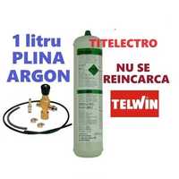 Butelie argon PLINA 1 litru 60 bari + reductor + kit racordare TELWIN