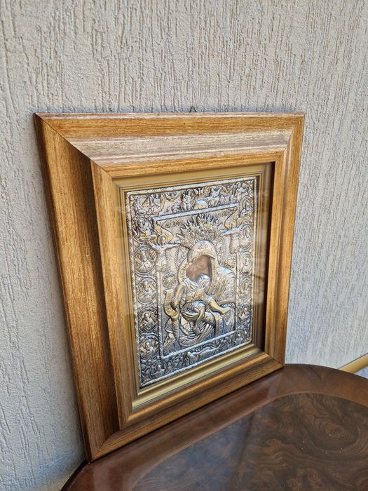 Голяма антикварна сребърна икона със сертификат