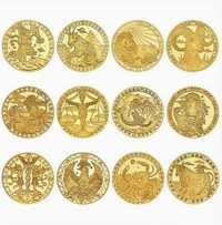 Monede cu zodii - placata cu aur 14k