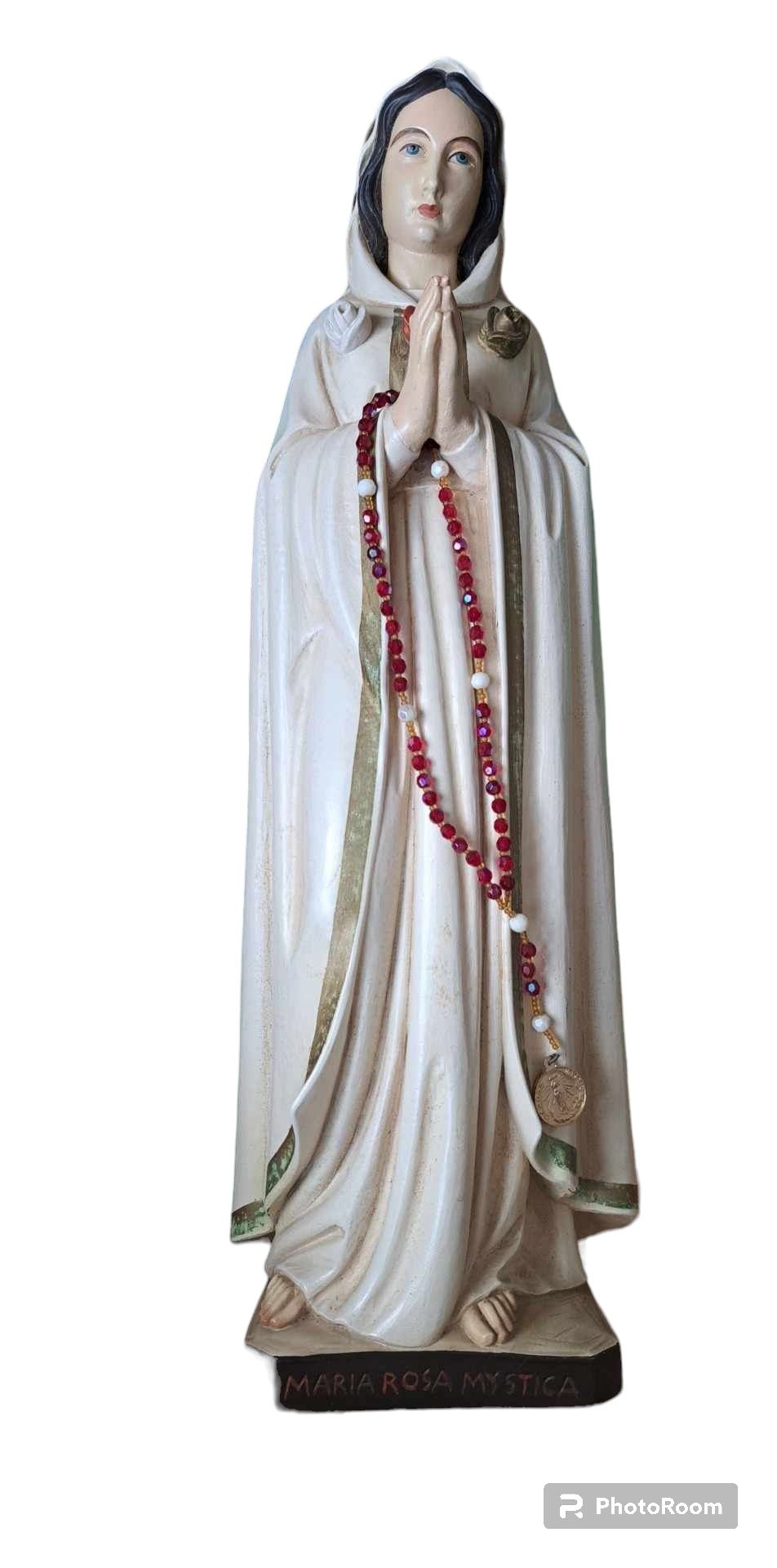 Maria Rosa Mystica Дева Мария стара дърворезба, италианска