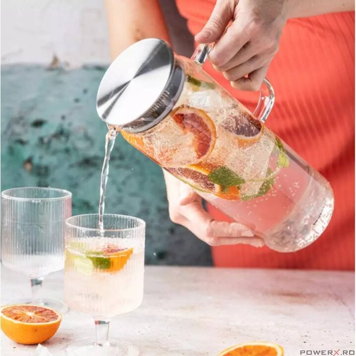 Carafa din sticla, pentru apa, sucuri, bauturi, capacitate 1L, cu